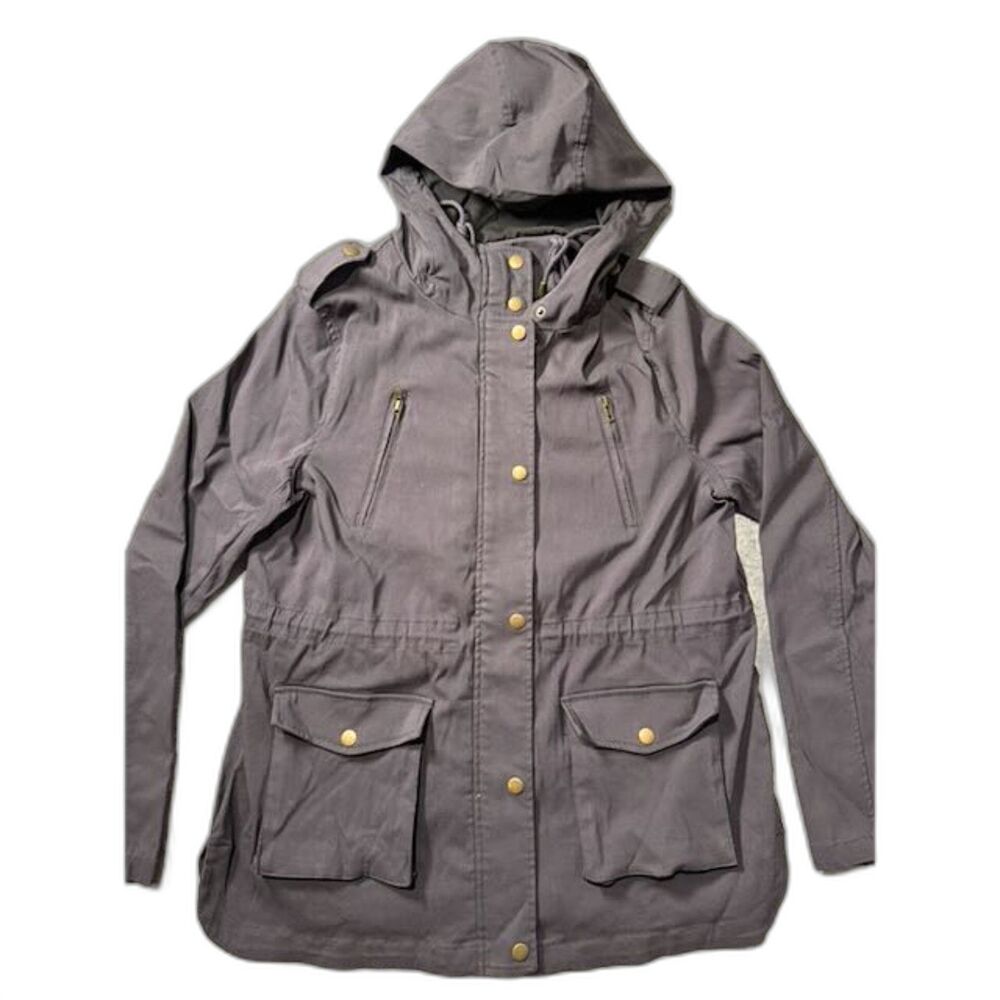 Eden Society Utility Jacket Women's XL Gray Hooded Anorak Cargo Safari Coat